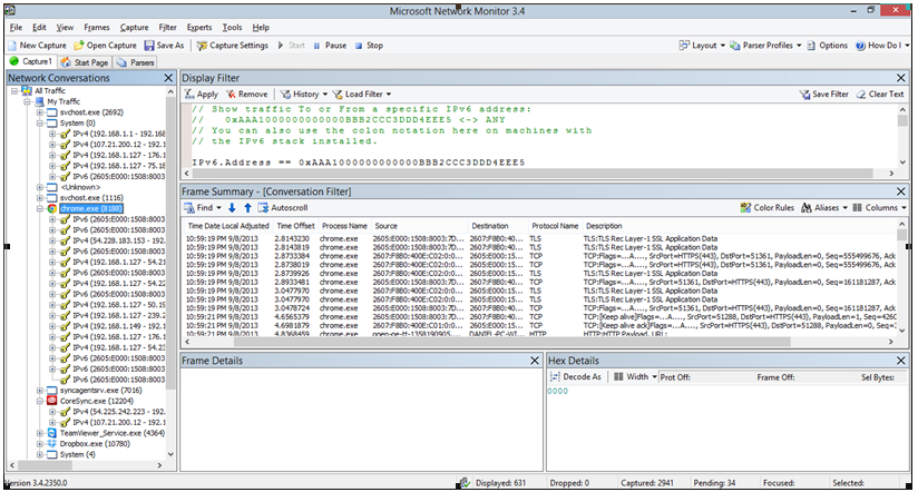 Screenshot, Microsoft's Network Monitor sniffer